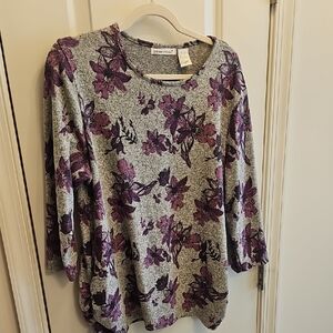 Chic Floral Gray & Purple Long Sleeve Top, comfortable, soft, flattering fit